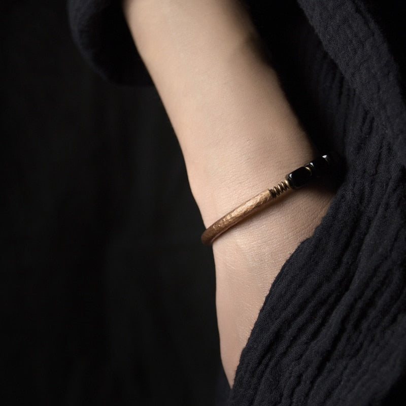Bracelet de guérison en cuivre et obsidienne pour la protection
