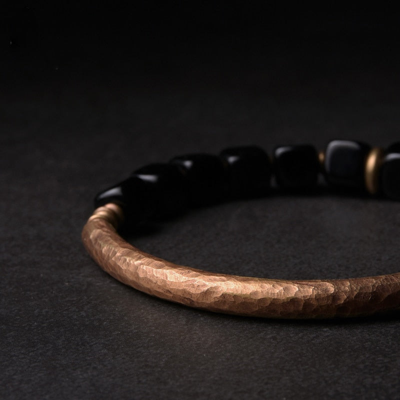 Bracelet de guérison en cuivre et obsidienne pour la protection
