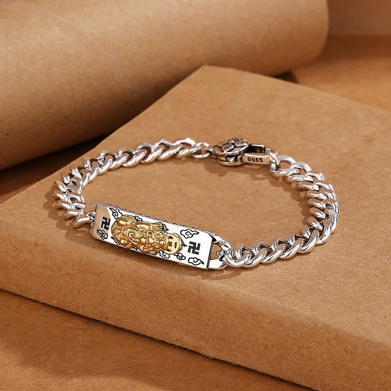 Bracelet de sagesse en cuivre Om Mani Padme Hum avec Pixiu et Swastika
