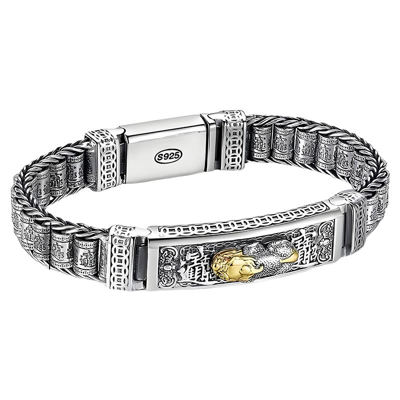 Bracelet Pi Xiu en cuivre avec roue de prière Pixiu 7,1 pouces 18 cm