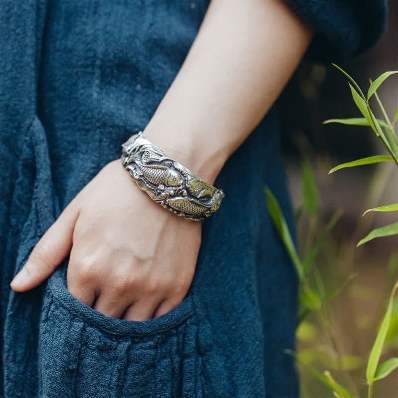 Bracelet porte-bonheur et prospérité en argent plaqué cuivre avec poisson koï