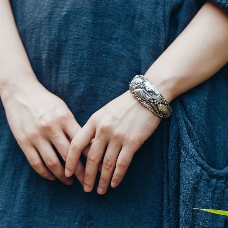 Bracelet porte-bonheur et prospérité en argent plaqué cuivre avec poisson koï