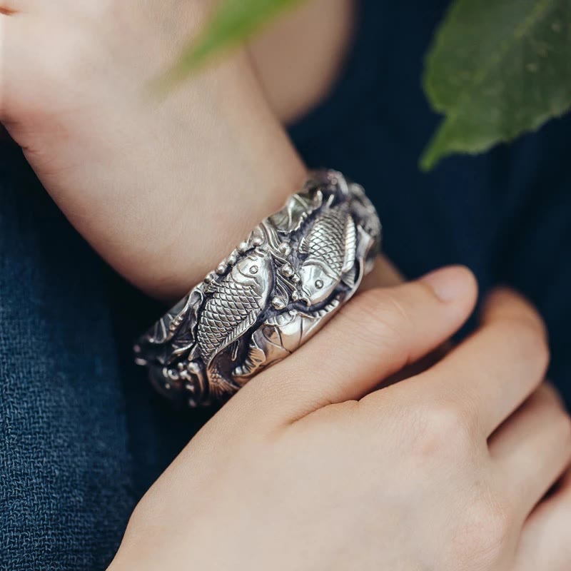 Bracelet porte-bonheur et prospérité en argent plaqué cuivre avec poisson koï