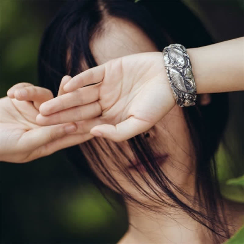 Bracelet porte-bonheur et prospérité en argent plaqué cuivre avec poisson koï