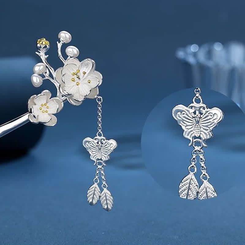 Épingle à cheveux papillon en cuivre, fleur de prunier | Symbole d'amour et de liberté
