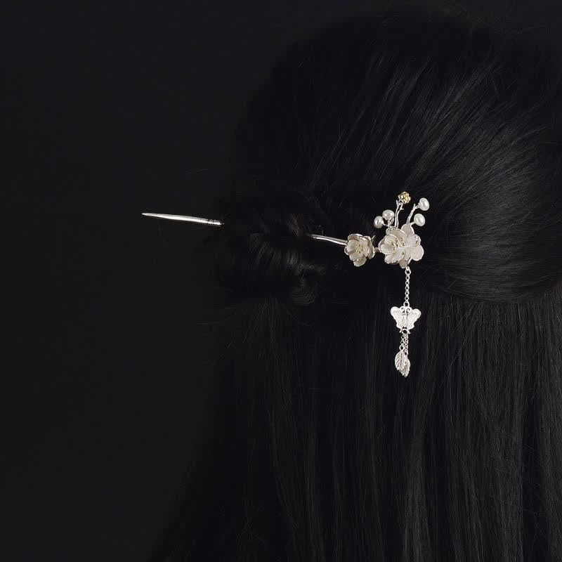Épingle à cheveux papillon en cuivre, fleur de prunier | Symbole d'amour et de liberté