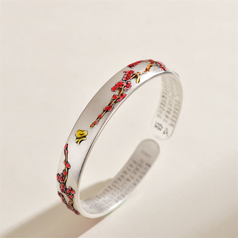 Bracelet spirituel en cuivre avec motif de guérison en fleur de prunier et chrysanthème