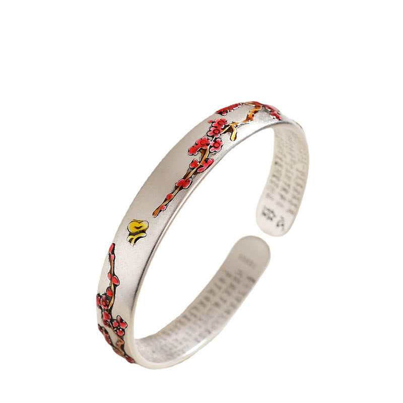 Bracelet spirituel en cuivre avec motif de guérison en fleur de prunier et chrysanthème