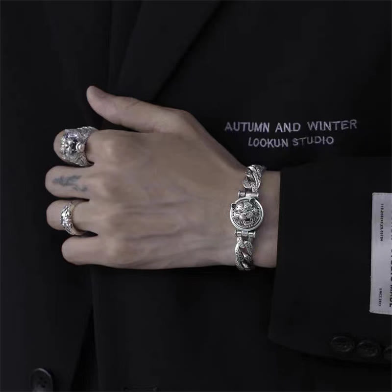 Bracelet spirituel en cuivre avec motif floral de la dynastie Tang - Chance et énergie