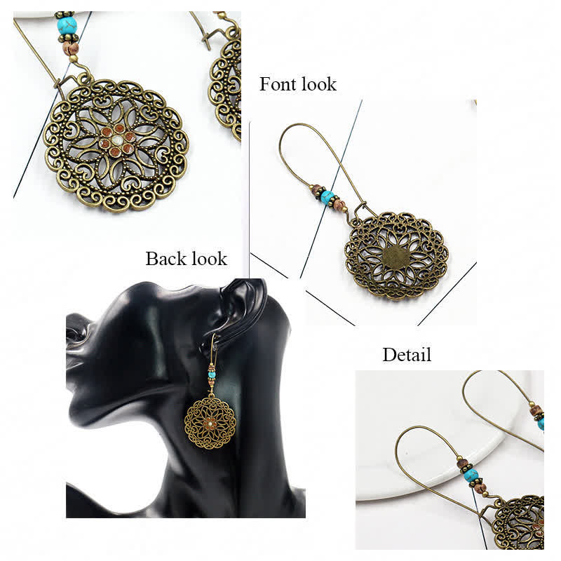 Boucles d'oreilles spirituelles en cuivre avec motif floral pour la chance et l'abondance