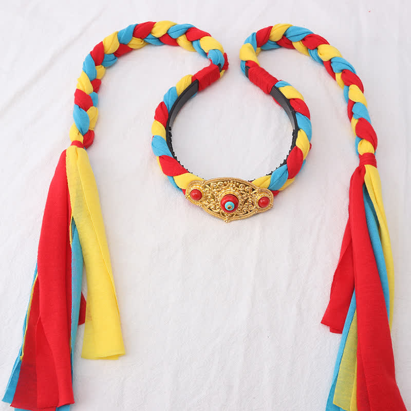 Accessoires pour cheveux spirituels en cuivre avec perles à pompons tibétaines colorées