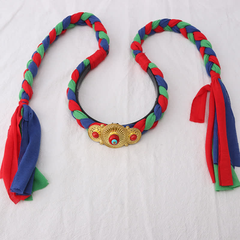Accessoires pour cheveux spirituels en cuivre avec perles à pompons tibétaines colorées