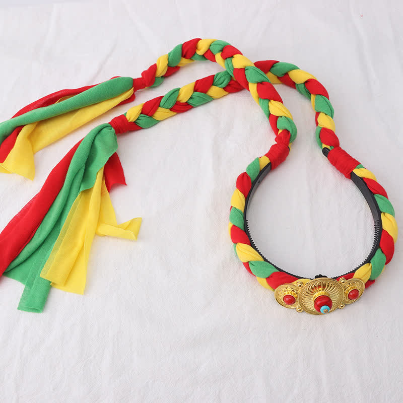Accessoires pour cheveux spirituels en cuivre avec perles à pompons tibétaines colorées
