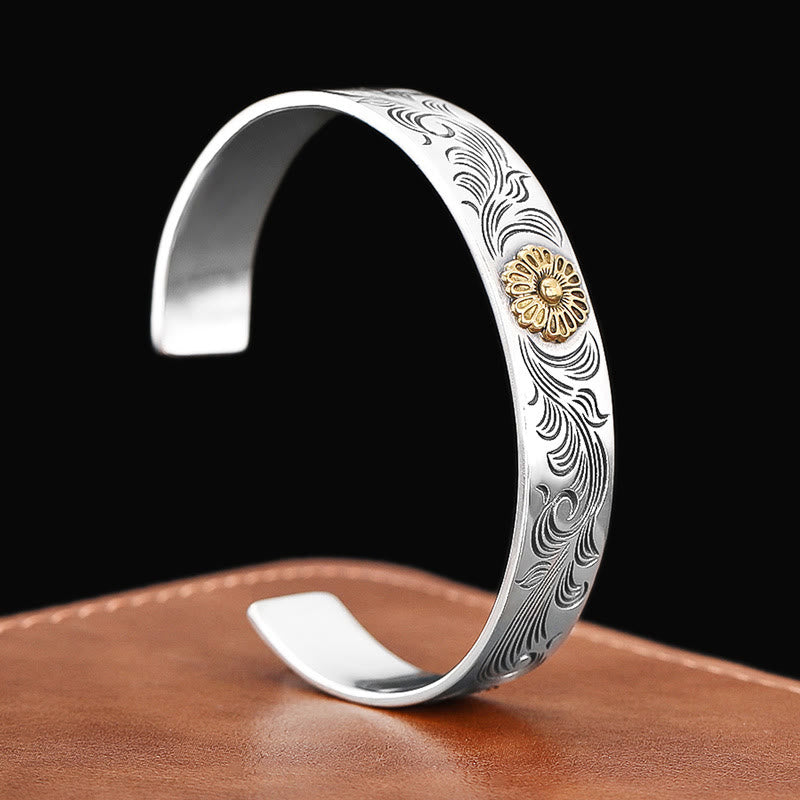 Bracelet spirituel en cuivre à motif floral de la dynastie Tang pour la chance et la guérison