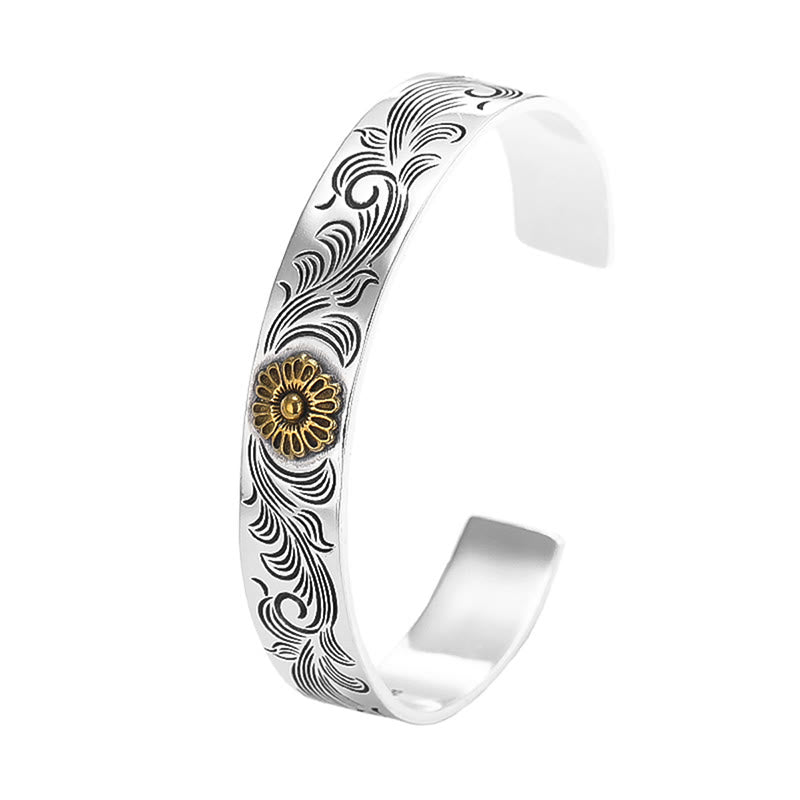 Bracelet spirituel en cuivre à motif floral de la dynastie Tang pour la chance et la guérison