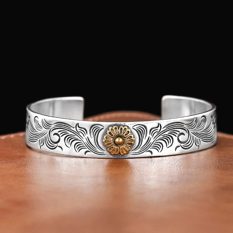Bracelet spirituel en cuivre à motif floral de la dynastie Tang pour la chance et la guérison