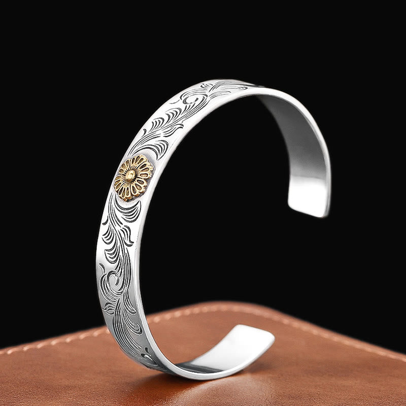 Bracelet spirituel en cuivre à motif floral de la dynastie Tang pour la chance et la guérison