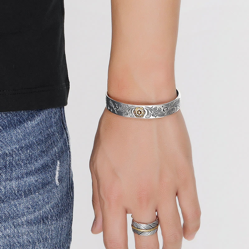 Bracelet spirituel en cuivre à motif floral de la dynastie Tang pour la chance et la guérison