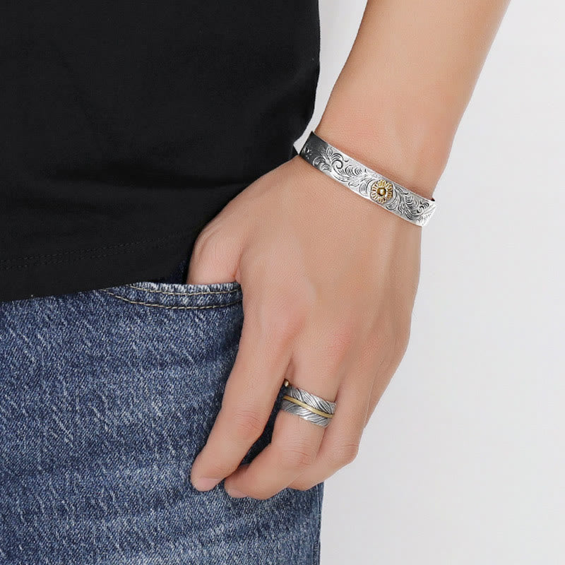 Bracelet spirituel en cuivre à motif floral de la dynastie Tang pour la chance et la guérison
