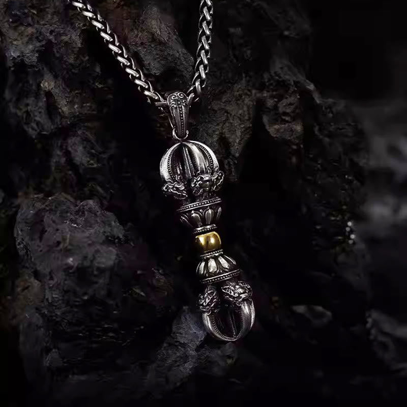 Collier pendentif tibétain en cuivre Dorje Vajra Wealth