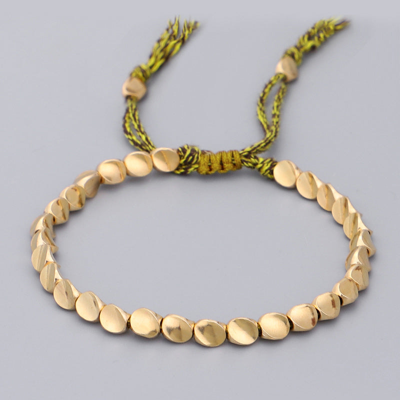 Bracelet tibétain porte-bonheur en cuivre avec perles colorées