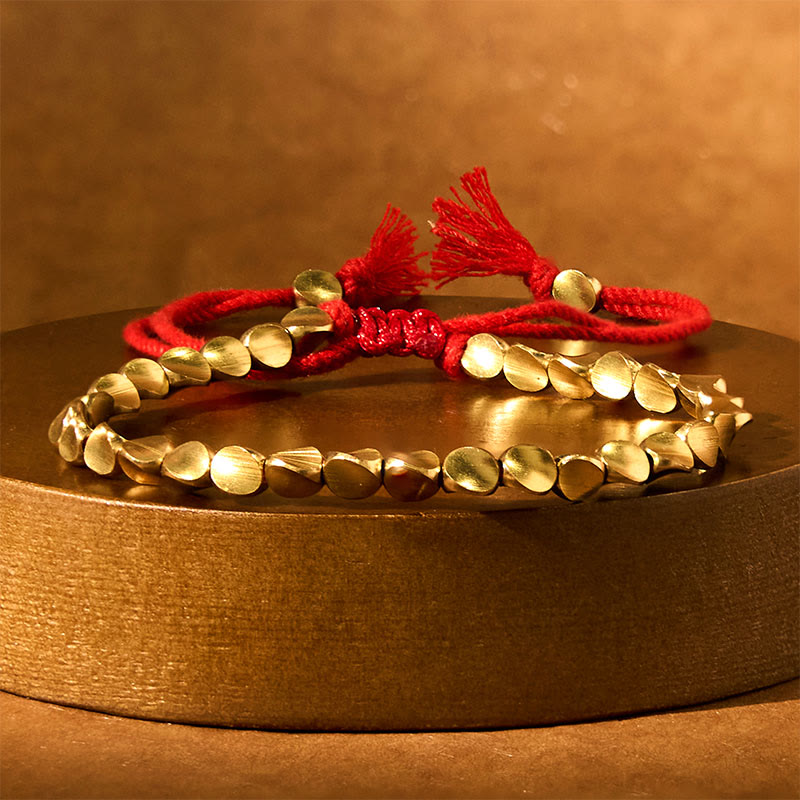Bracelet tibétain porte-bonheur en cuivre avec perles colorées