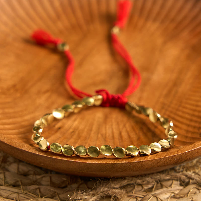 Bracelet tibétain porte-bonheur en cuivre avec perles colorées