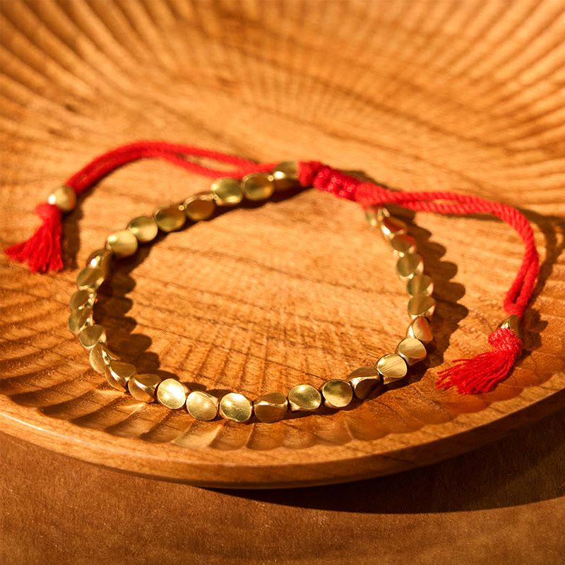 Bracelet tibétain porte-bonheur en cuivre avec perles colorées