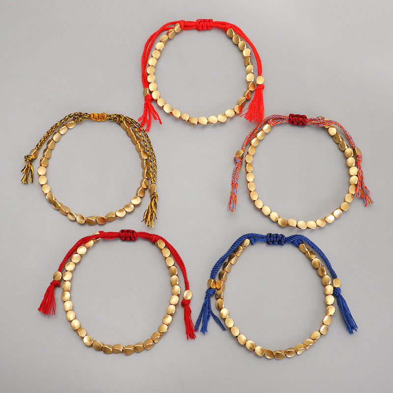 Bracelet tibétain porte-bonheur en cuivre avec perles colorées