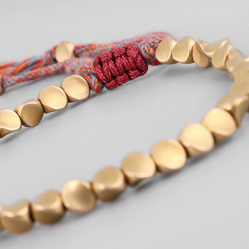 Bracelet tibétain porte-bonheur en cuivre avec perles colorées