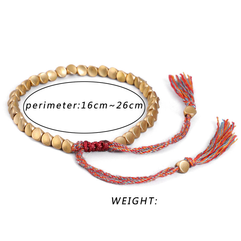 Bracelet tibétain porte-bonheur en cuivre avec perles colorées