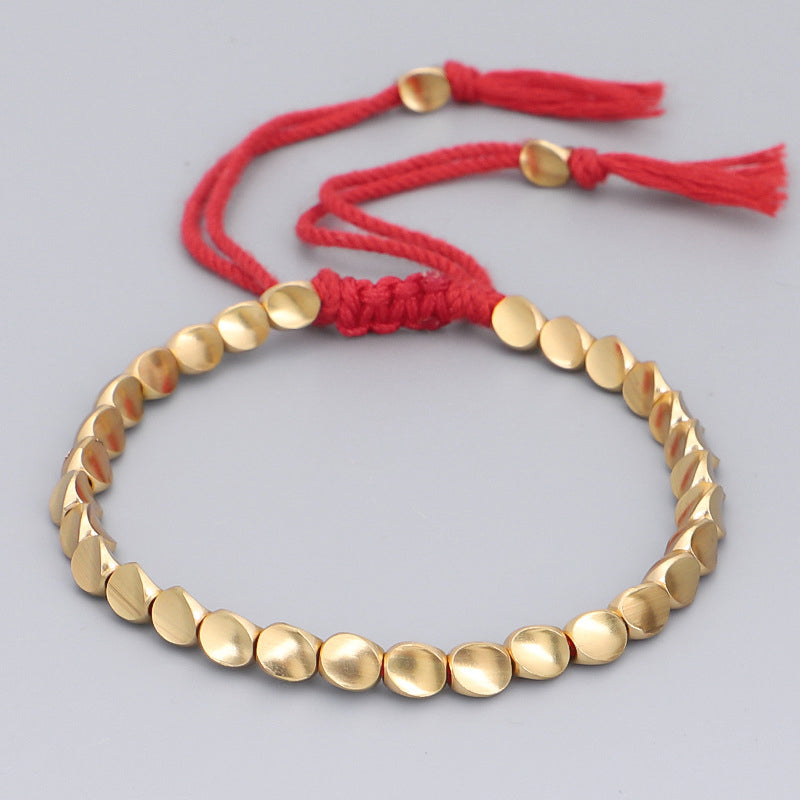 Bracelet tibétain porte-bonheur en cuivre avec perles colorées