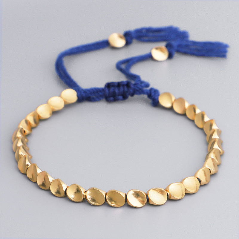 Bracelet tibétain porte-bonheur en cuivre avec perles colorées