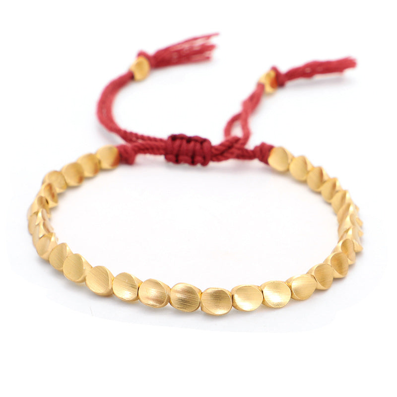 Bracelet tibétain porte-bonheur en cuivre avec perles colorées