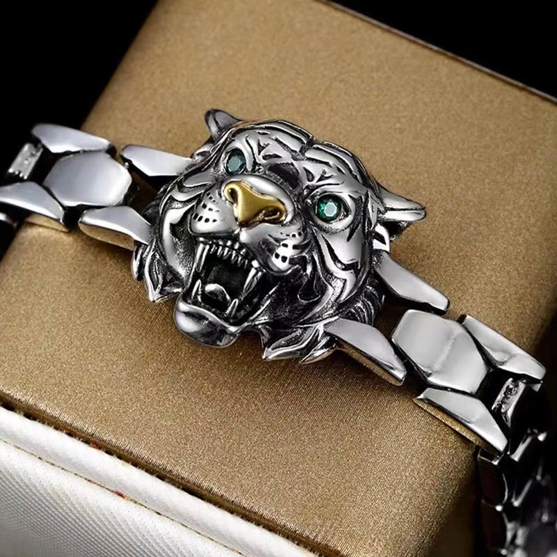 Bracelet de guérison en cuivre avec tête de tigre pour l'équilibre et la chance