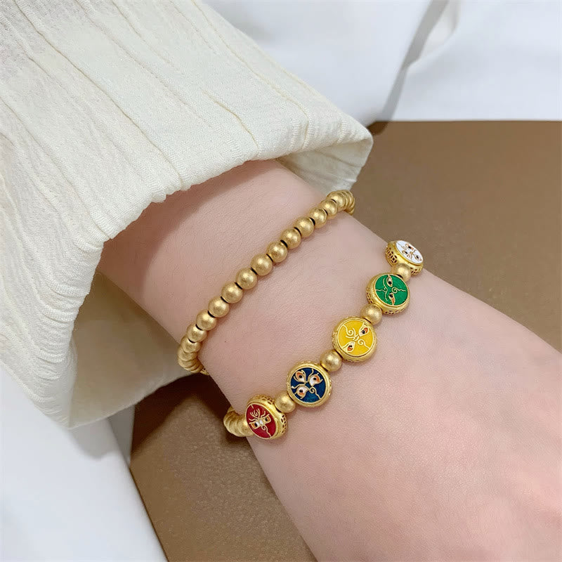 Bracelet de richesse en cuivre avec cinq dieux tibétains | Chance et prospérité