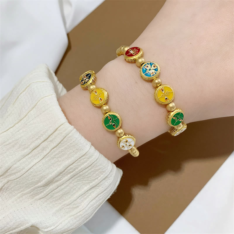 Bracelet de richesse en cuivre avec cinq dieux tibétains | Chance et prospérité