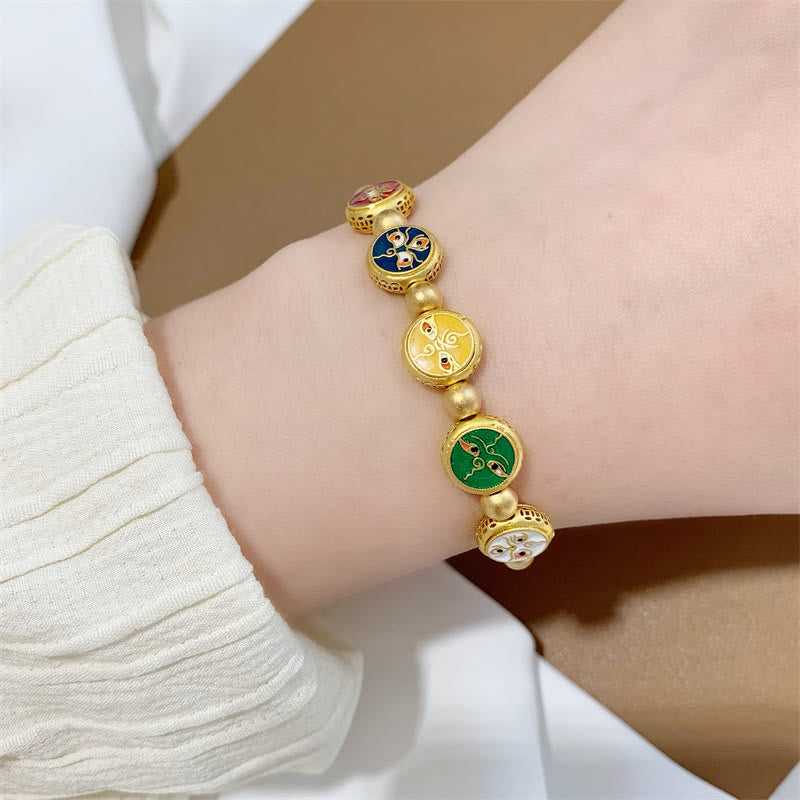 Bracelet de richesse en cuivre avec cinq dieux tibétains | Chance et prospérité