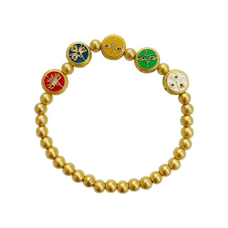 Bracelet de richesse en cuivre avec cinq dieux tibétains | Chance et prospérité