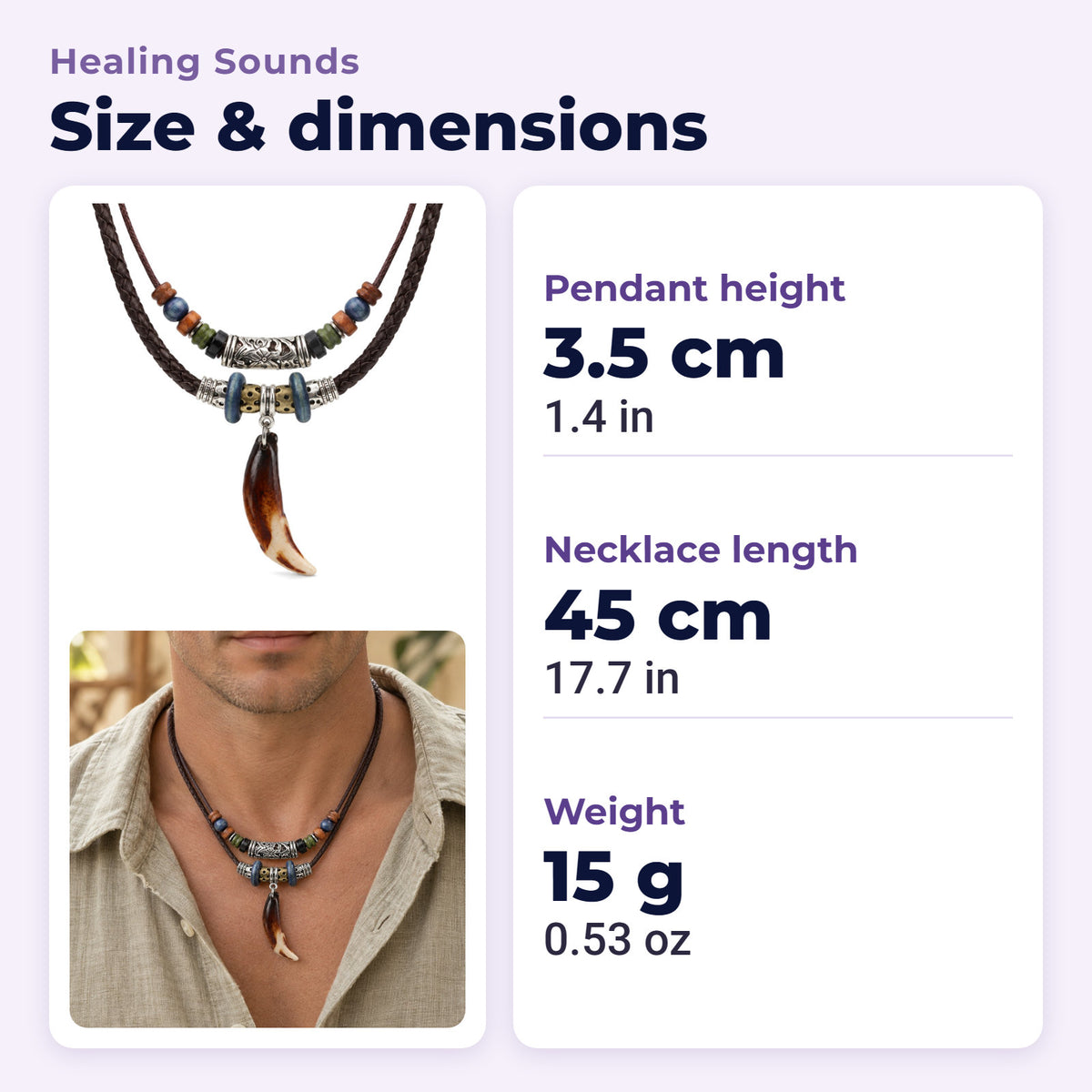 Copper Wealth Necklace Pendant, size and dimensions in millimetres and inches