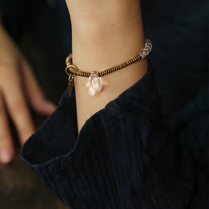 Bracelet porte-bonheur en cuivre et cristal blanc | Bijou de guérison unisexe