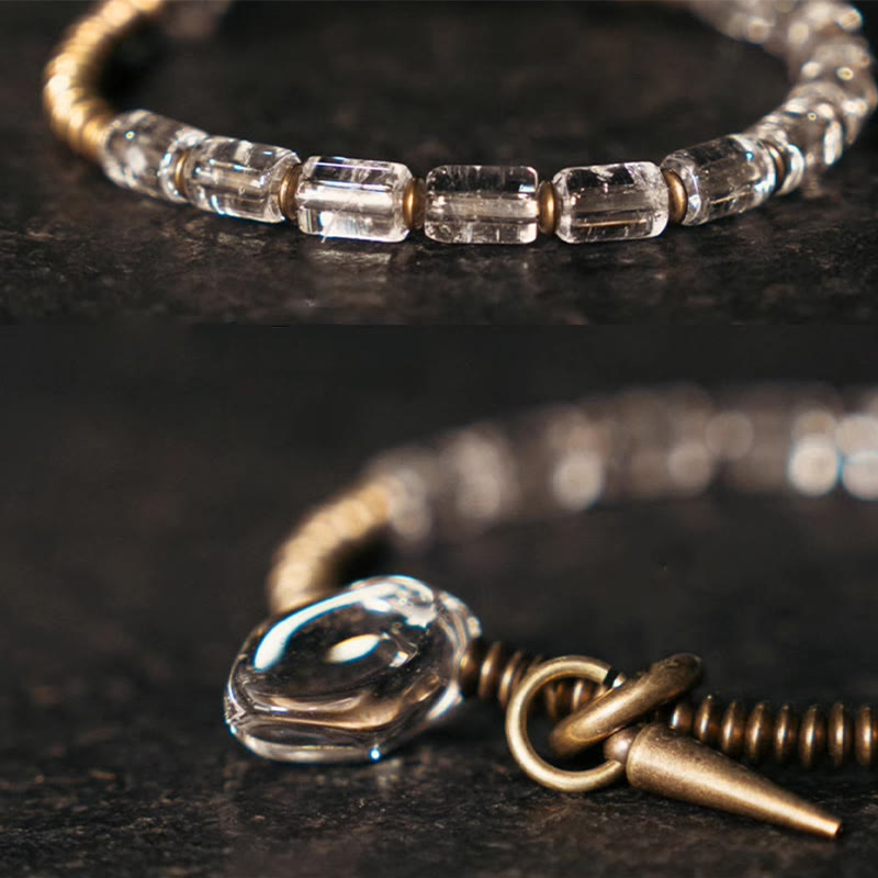 Bracelet porte-bonheur en cuivre et cristal blanc | Bijou de guérison unisexe