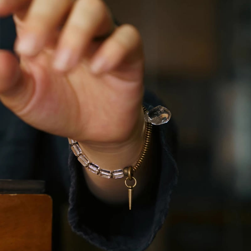 Bracelet porte-bonheur en cuivre et cristal blanc | Bijou de guérison unisexe