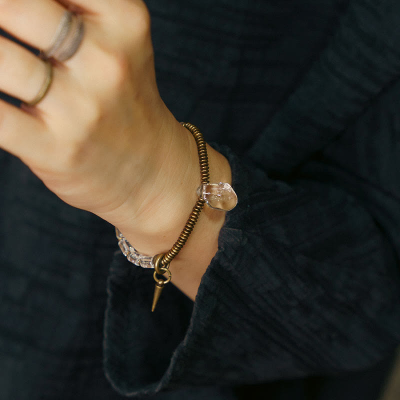 Bracelet porte-bonheur en cuivre et cristal blanc | Bijou de guérison unisexe