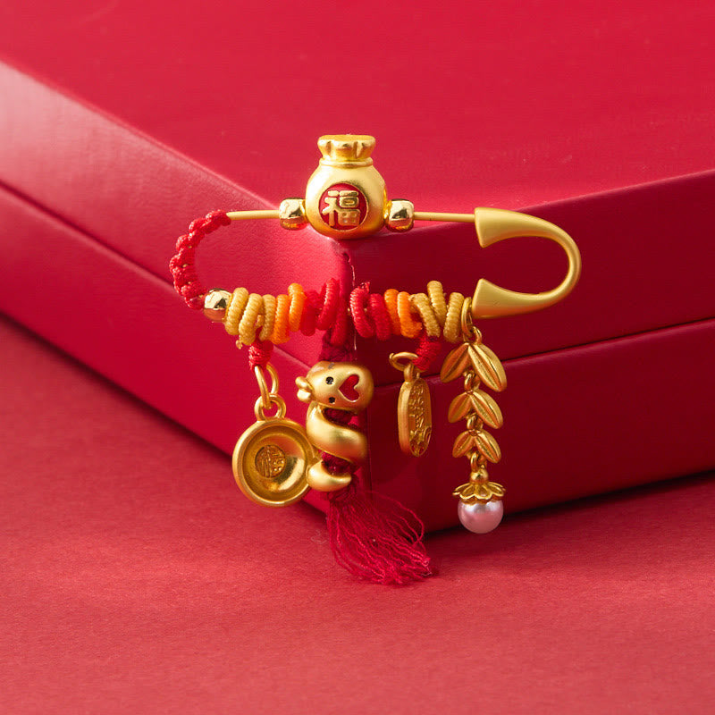 Broche porte-bonheur en cuivre Année du Serpent Fu Bowl