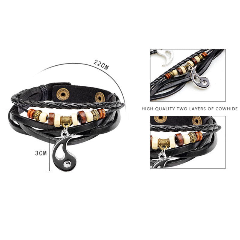 Bracelet d'équilibre Yin Yang en cuivre unisexe, longueur 22 cm