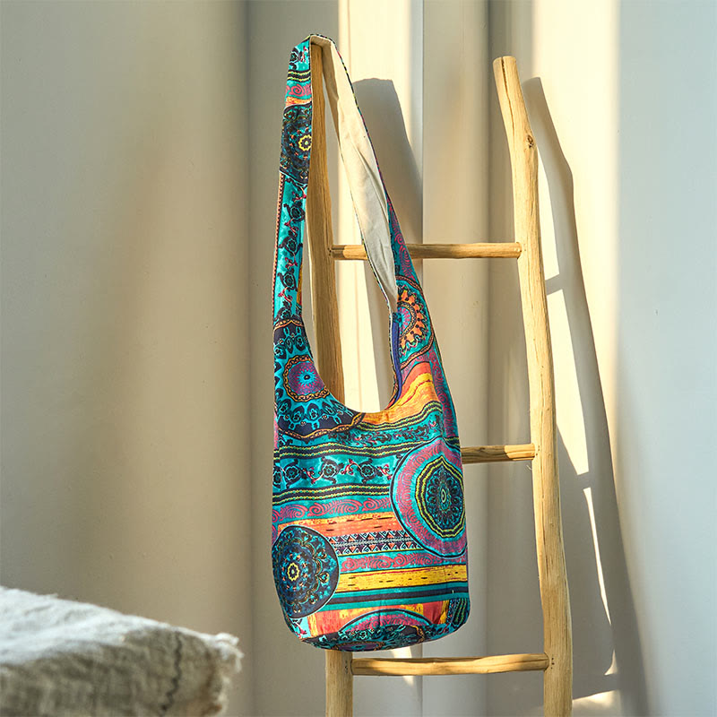 Sac bandoulière en coton à motif floral bleu pour un usage spirituel