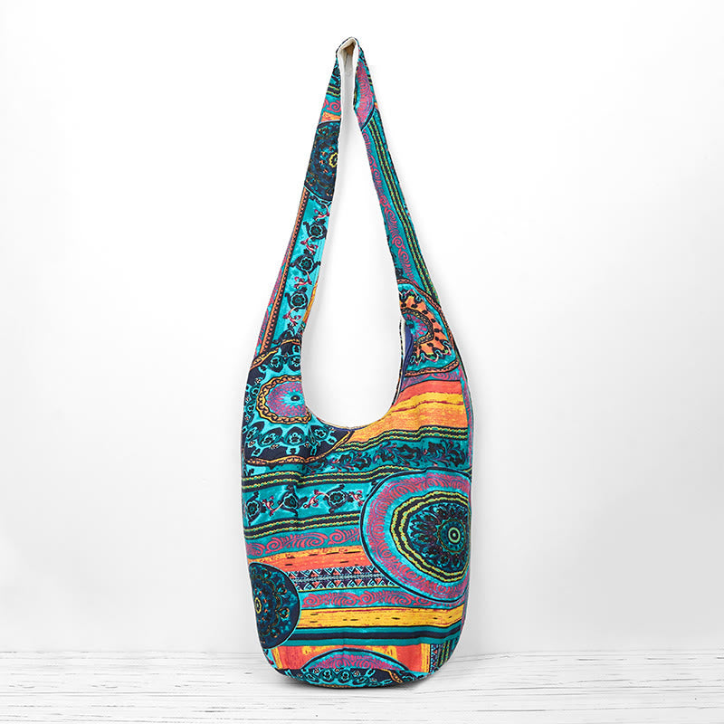 Sac bandoulière en coton à motif floral bleu pour un usage spirituel