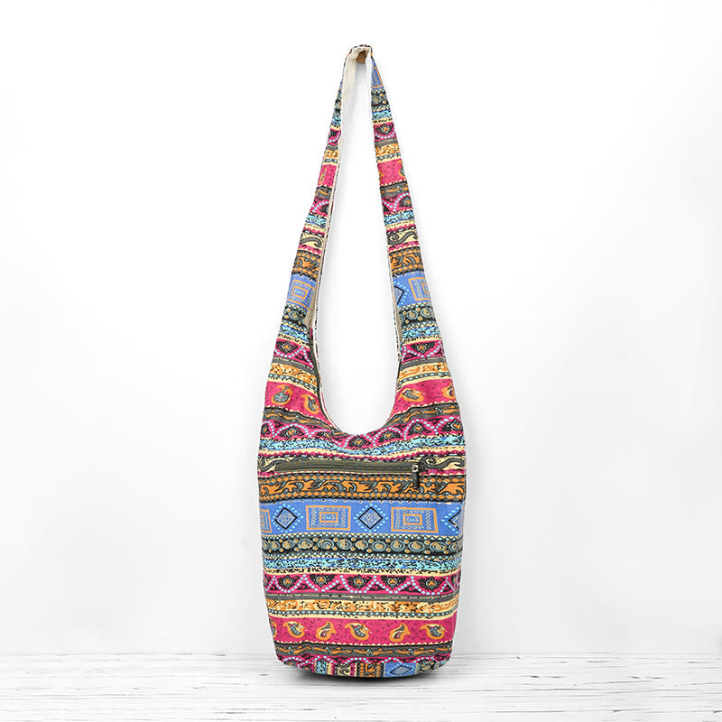 Sac bandoulière en coton à rayures colorées pour un style spirituel