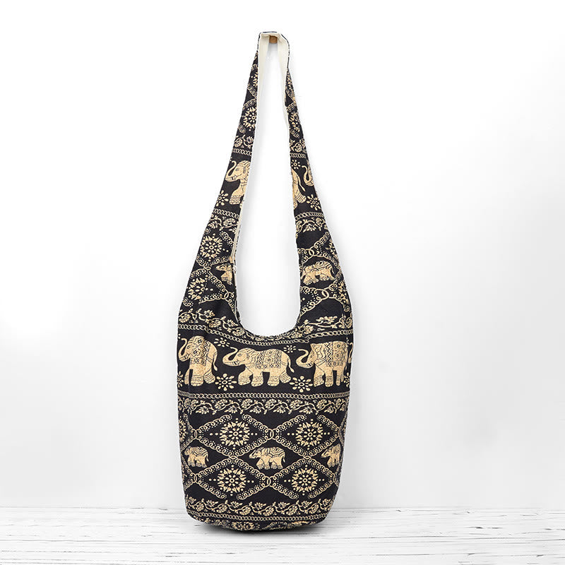Sac bandoulière en coton à rayures éléphant pour le yoga et un usage quotidien